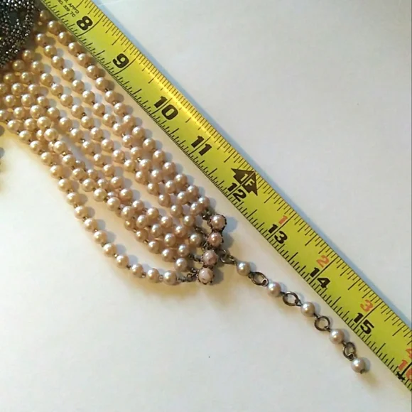RARE SANDOR 7-Layer Glass Pearl Choker w L W PARIS Cut Steel Slide Buckle - Picture 13 of 16